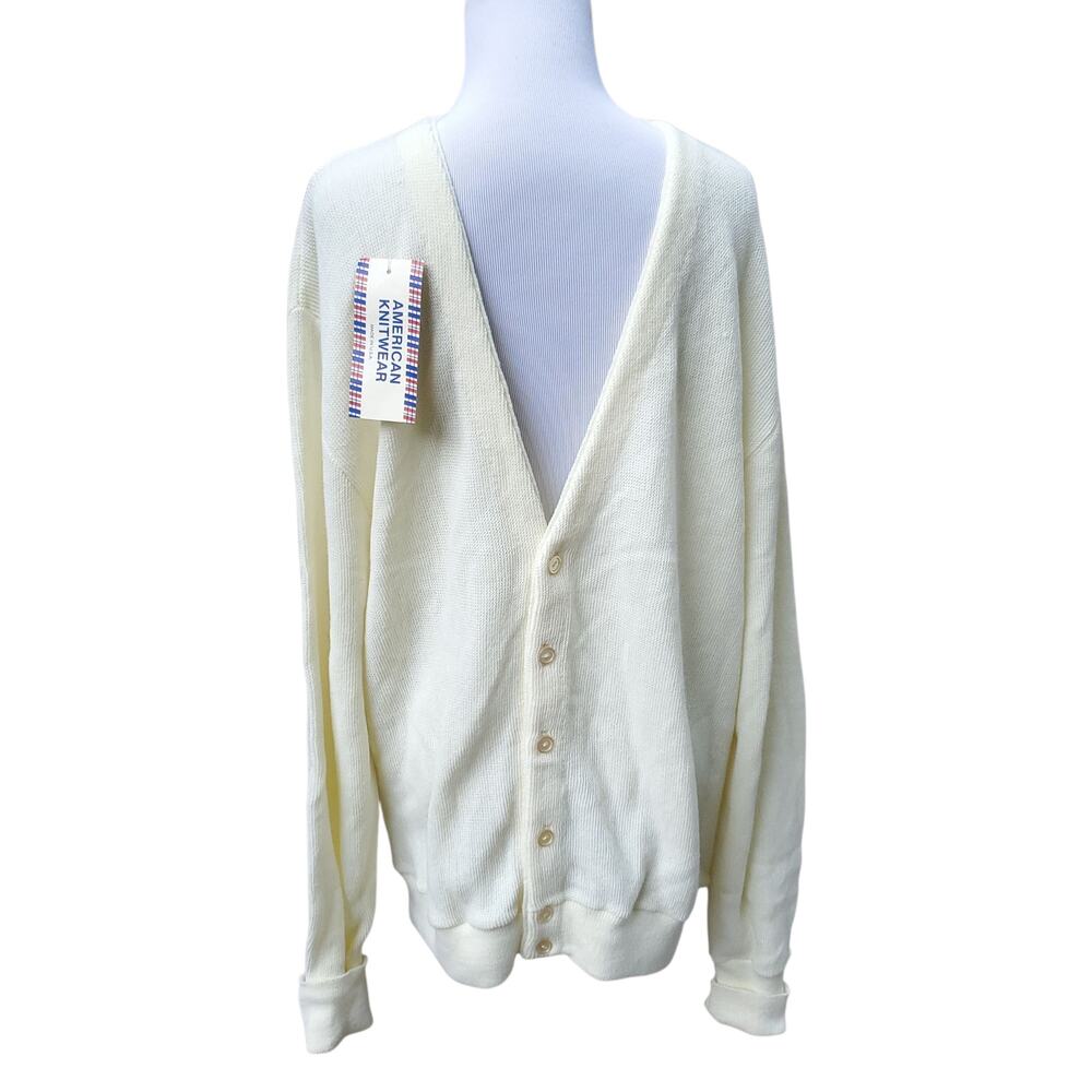 Vintage McBriar Cream V-neck Acrylic Blank Varsity Cardigan Sweater Sz Large NWT